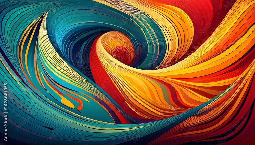 Poster abstract bright poster with geometric shapes and lines colorful twisted swirling lines background