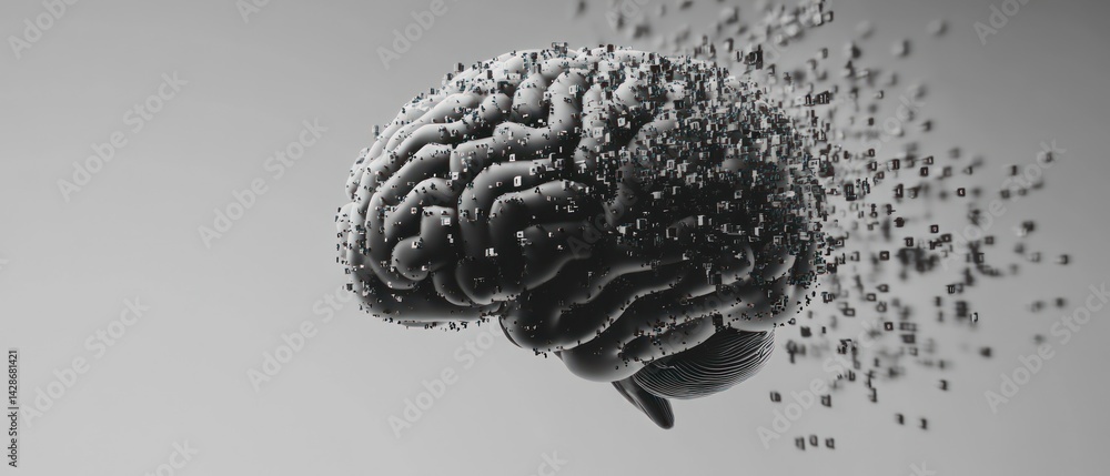 Poster Disintegrating brain data loss concept