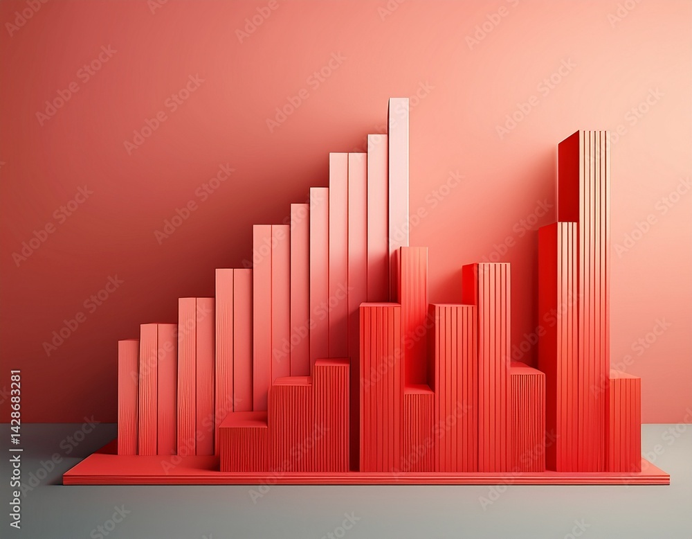 Poster a vertical image featuring a red pastel graph on a minimalist background symbolizing business analyt