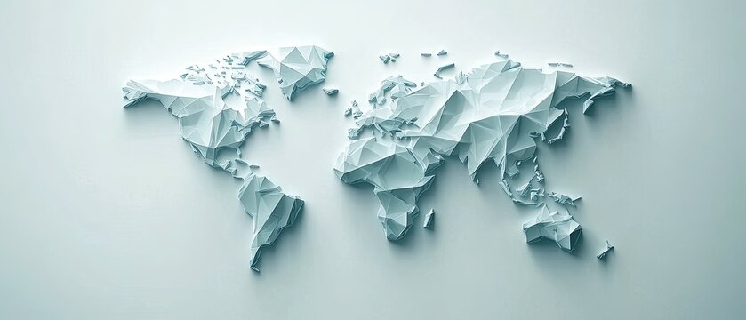 Fototapeta Low-poly world map, abstract 3d style.