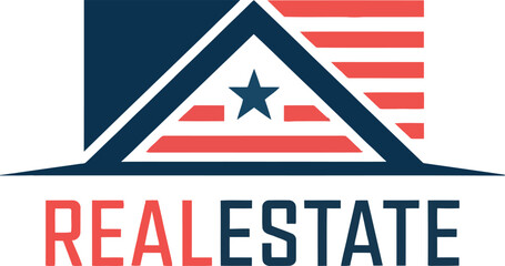 American-themed real estate logo with a house and flag design. A logo design for a real estate company.