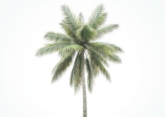 A single palm tree stands tall against a hazy sky, its fronds spread wide