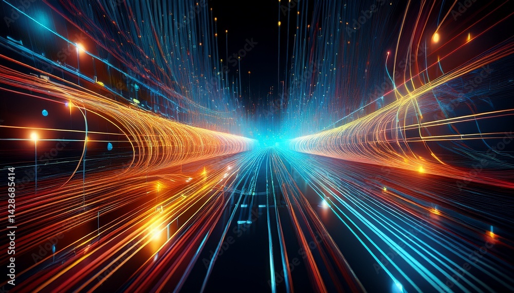 Poster abstract optic fibers weave through a futuristic space capturing the essence of technologyrs global 