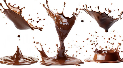 Fototapeta premium Chocolate Cascade: A Series of Rich, Dark Chocolate Splashes Captured in Motion, Suggesting Decadence and Indulgence.