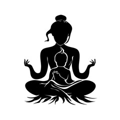 Mother mudra with child at heart, mindful silhouette