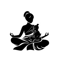 Sari-clad mother meditating with toddler, silhouette