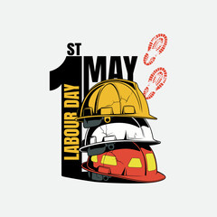 Labour Day 1st May Illustration with Hard Hats and Footprints