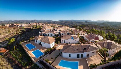 Fototapeta premium aerial photo of upscale residential houses with swimming pools in spain