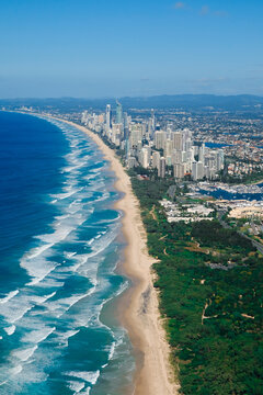 Aerial view of the Gold Coast looking south from The Spit towards Surfers Paradise
