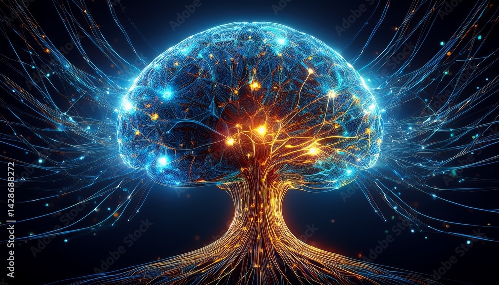 Poster abstract representation of a digital mind with neural connections