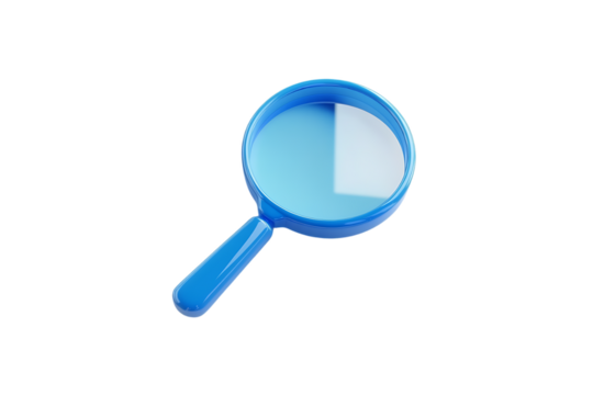 Blue magnifying glass on a white background