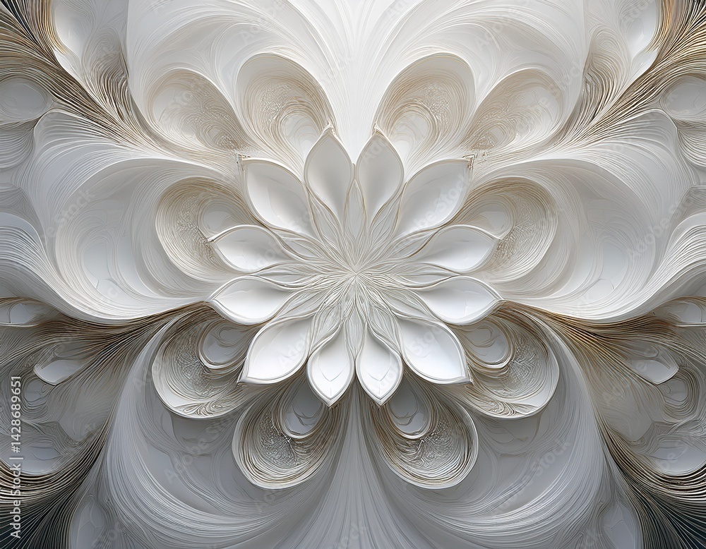 Poster abstract white background with petals of fractal flower marble background generative ai
