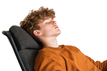 Relaxed Teen Boy in Casual Sweater Taking a Break in Cozy Chair