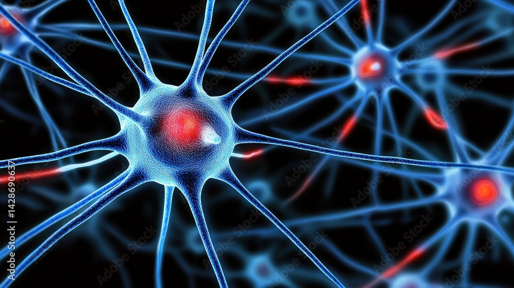 Poster a visually striking representation of neurons, showcasing their intricate structures and connections