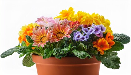 beautiful natural flowers in a pot on a white background