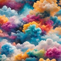 A vibrant explosion of colorful smoke dances