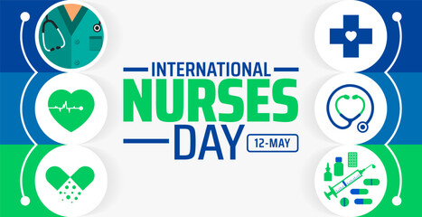 International Nurses Day background banner or poster design template. observed every year in May. Holiday concept. Use to any Template, card, poster, placard, template.