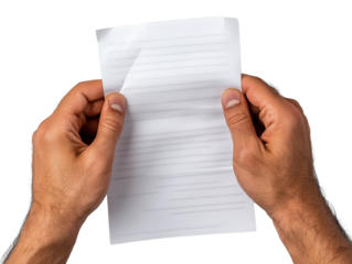 Hands Holding Crumpled White Paper with Blank Lines in Bright Light