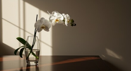 Orchid in Vase, Sunlight Photo