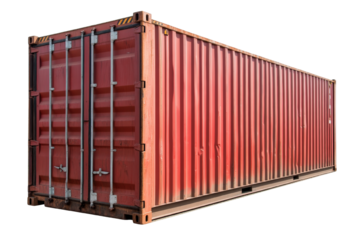 Red Shipping Container at an Angle with Industrial Background