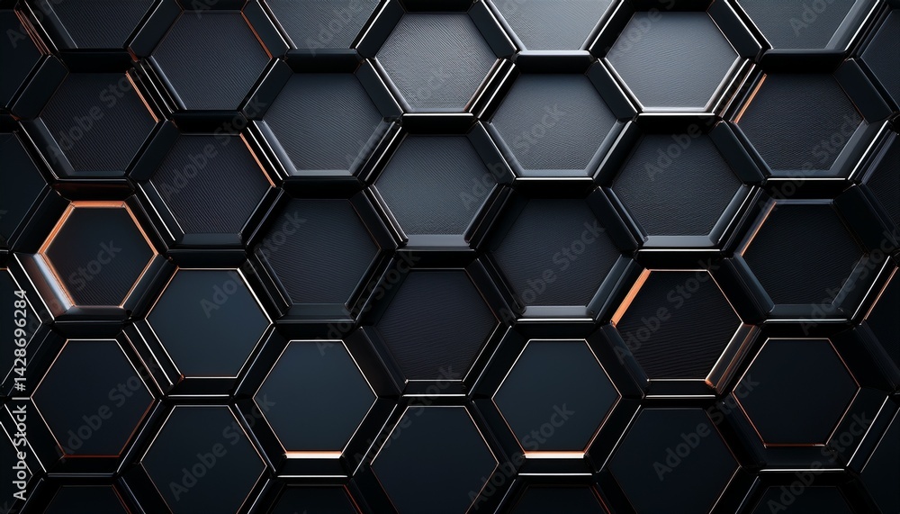 Poster black backdrop filled with a well organized hexagonal grid pattern embodying geometric precision and