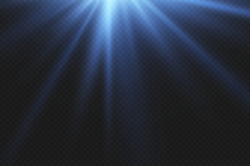 Blue light rays of light, flash and explosion of a star.