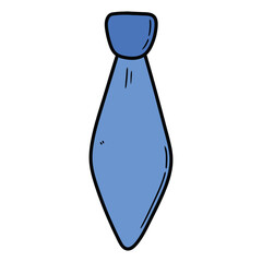 Hand drawn cartoon blue tie on white background.
