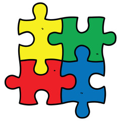 Obraz premium Hand drawn cartoon colored puzzle pieces on a white background.