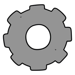 Hand drawn cartoon gray cogwheel gear on white background.