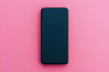 Smartphone with black screen lying on pink background