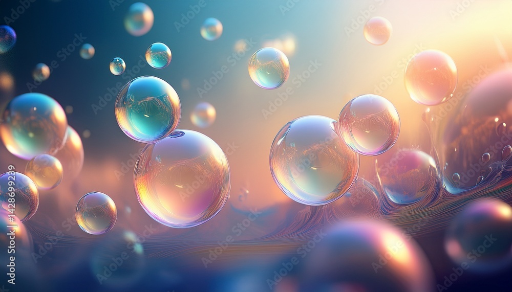 Poster bubbles floating in soft light creating a dreamy atmosphere