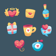 Valentine object sign collection set in isolated background