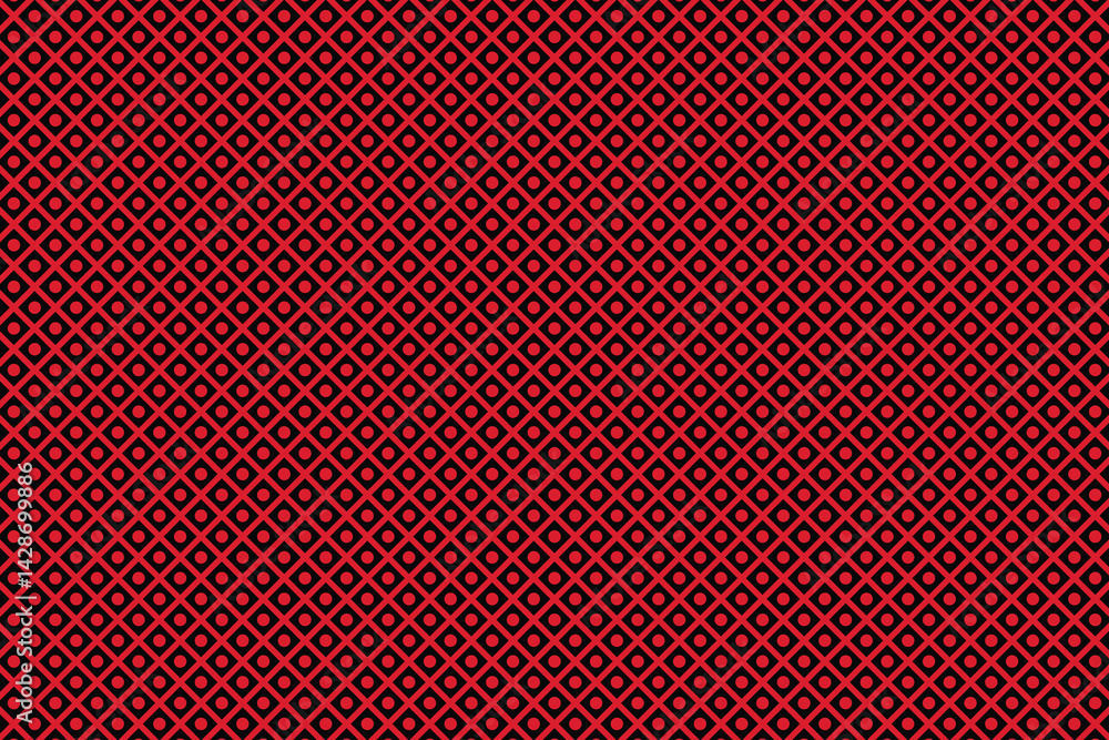 Poster red network of diamond cages capturing dark circles in a patterned matrix
