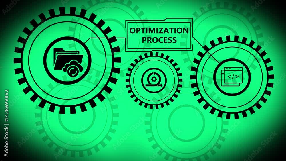 Poster optimization software technology process system business concept. business, technology, internet and