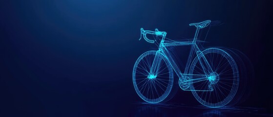 Fototapeta premium Wireframe of a blue bicycle on a blue background.
