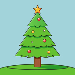  Christmas Tree Green Grass Background Vector Illustration
