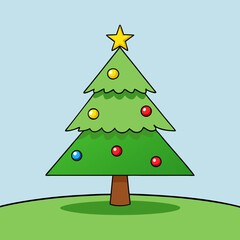  Christmas Tree Green Grass Background Vector Illustration