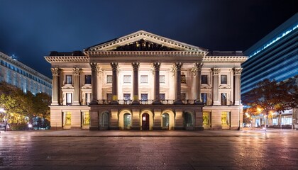 classic bank building at night urban scene