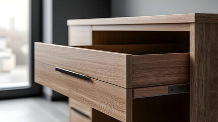 Open Wooden Drawer With Black Handle