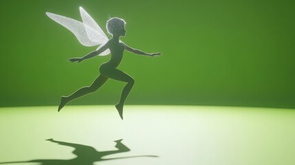 Enchanting Fairy Figure Dancing Against a Vivid Green Background