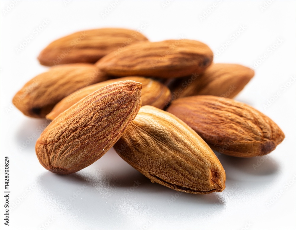 Poster close up of a bunch of almonds with one of them missing isolated