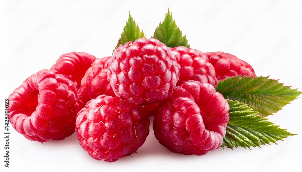 Poster close up of a red raspberry isolated