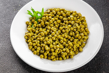 Green peas canned appetizer vegetables dish organic product fresh tasty gourmet food background on the table rustic food top view copy space keto and paleo diet vegetarian and vegan food