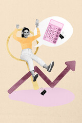 3d sketch image vertical collage of happy businesswoman businessman stand arrow development...