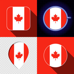 Set of modern icons with the national flag of Canada.