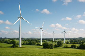 Wind turbine on field. renewal energy sources
