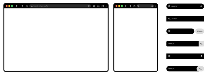 browser Website mockup template. internet browser search engine. Search bar for ui ux design frames for PC, laptop, tablet, and mobile. Vector illustration for UI and web design presentations.	