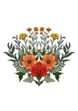ornement orange and red flowers