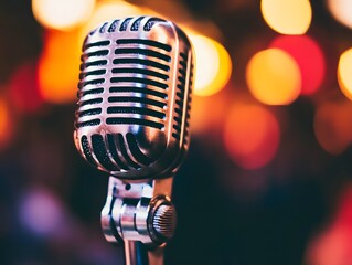 Vintage Microphone: Warm Stage Lights, Retro Glamour