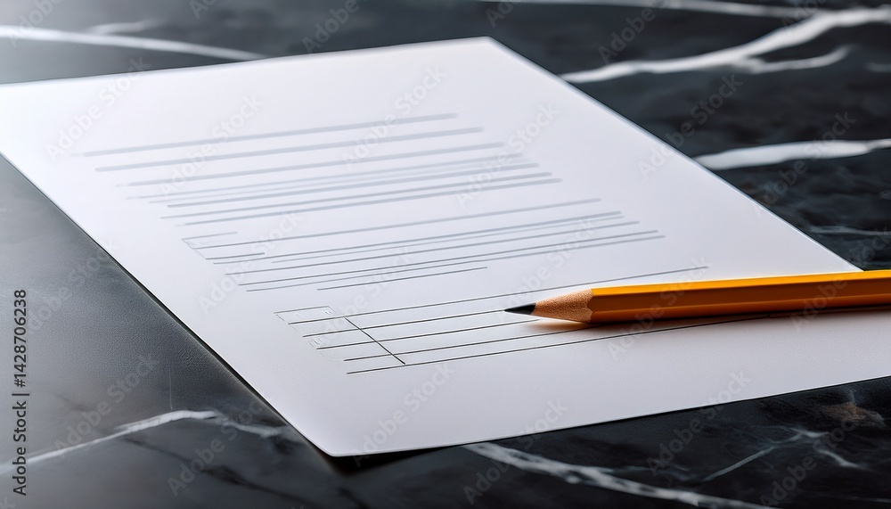 Aufkleber close up of a blank form with a pencil on a marble surface ready for input ideal for use in office o
